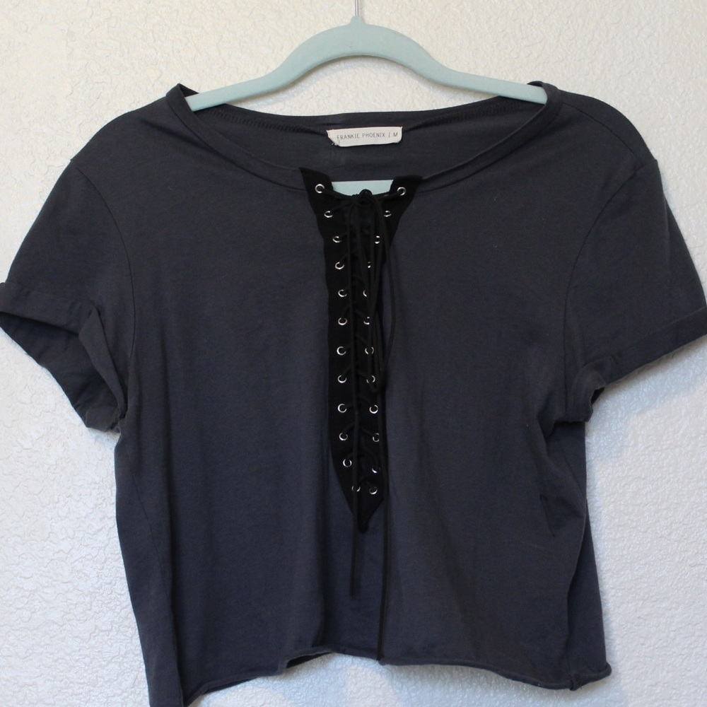 Frankie Phoenix Lace Up Grey Crop Top